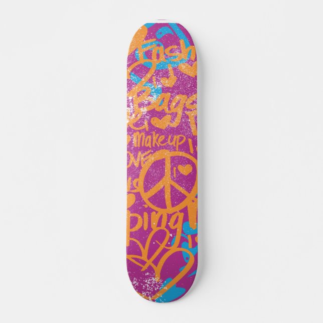 Grafitti Orange, Purple Damask Skateboard (Front)