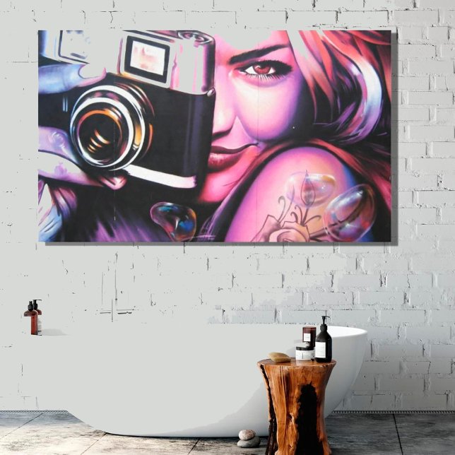 Grafitti Woman with Camera  Canvas Print (Creator Uploaded)