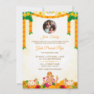 Grah Pravesh Puja Invitation card with photo
