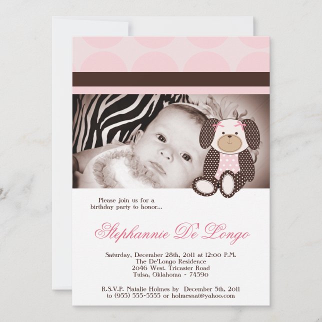 Graham Crackers Girl Pink Dog Birthday Invitation (Front)