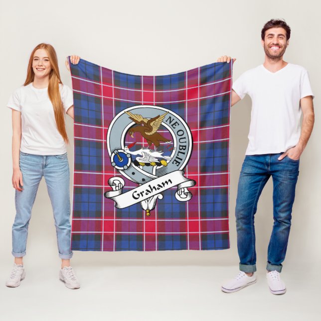 Graham Of Menteith Pink Clan Badge Tartan Plaid Fleece Blanket (In Situ)