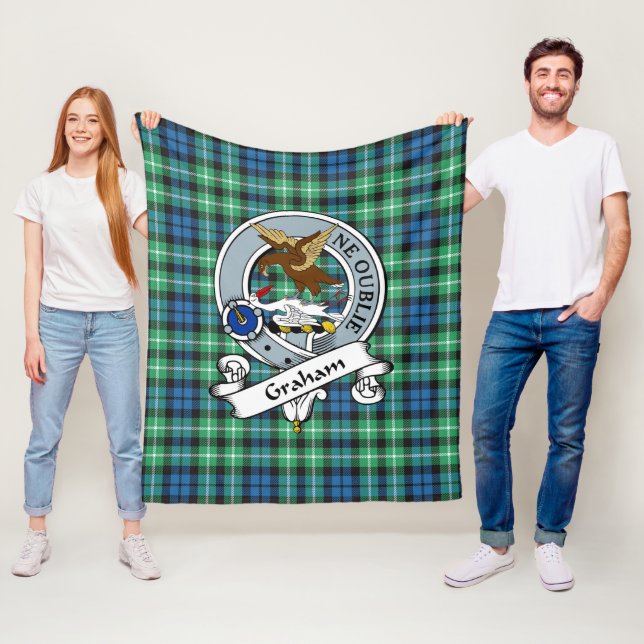 Graham Of Montrose Ancient Clan Badge Tartan Plaid Fleece Blanket (In Situ)