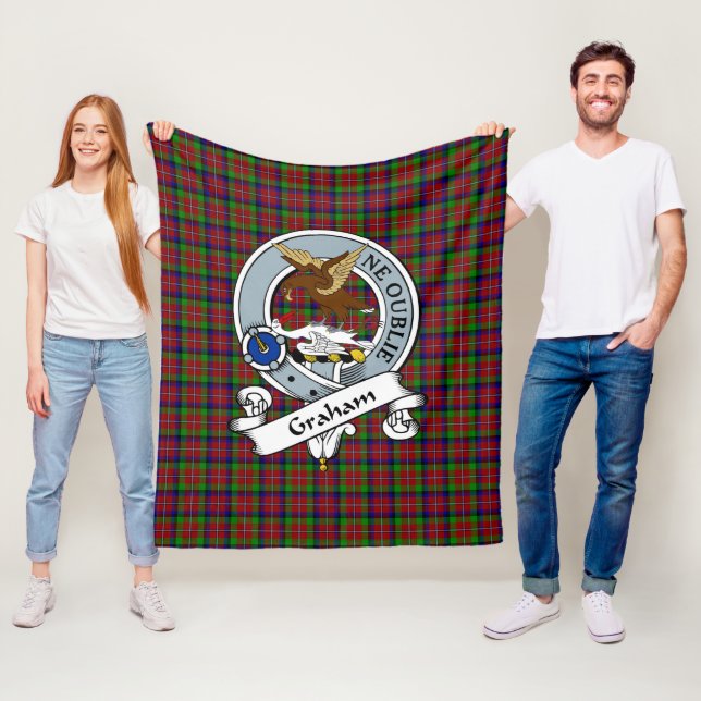 Graham Red Clan Badge Tartan Plaid Fleece Blanket (In Situ)