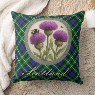 Graham Tartan and Scottish Thistle Throw Pillow