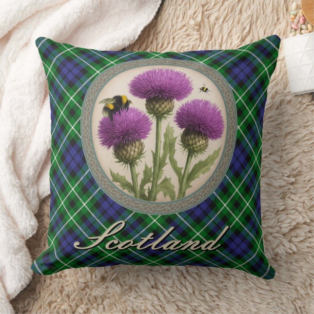 Graham Tartan and Scottish Thistle Throw Pillow (Blanket)