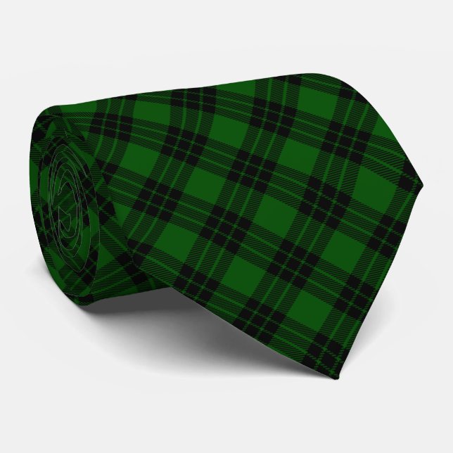 Graham tartan green black plaid tie (Rolled)