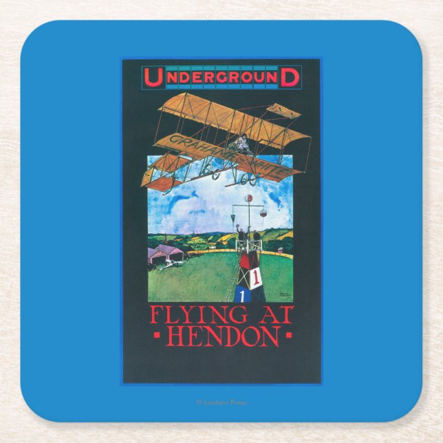 Grahame-White And Plane over Aerodrome Poster Square Paper Coaster (Front)