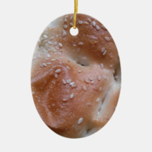 Grain Bread on Wooden Shelf, Healthy Food, Rolls Ceramic Ornament