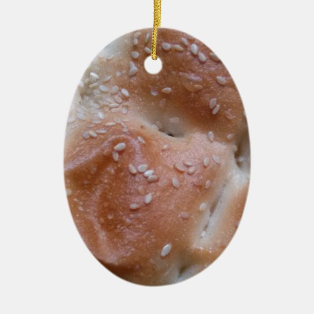Grain Bread on Wooden Shelf, Healthy Food, Rolls Ceramic Ornament (Front)