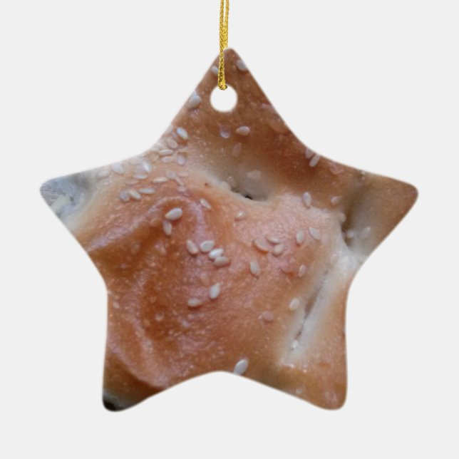 Grain Bread on Wooden Shelf, Healthy Food, Rolls Ceramic Ornament (Front)