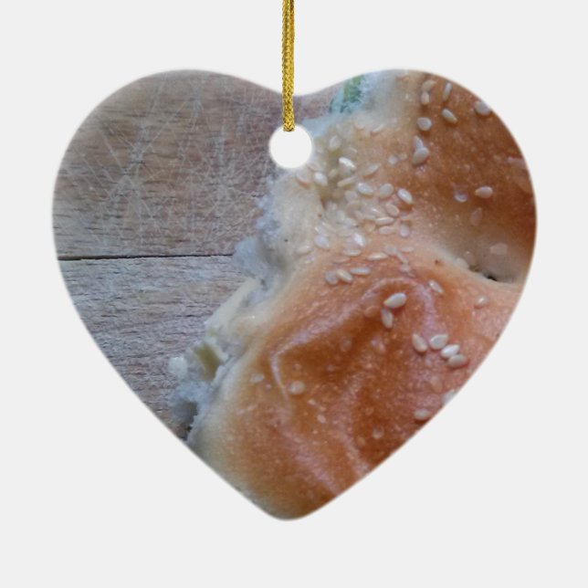 Grain Bread on Wooden Shelf, Healthy Food, Rolls Ceramic Ornament (Back)