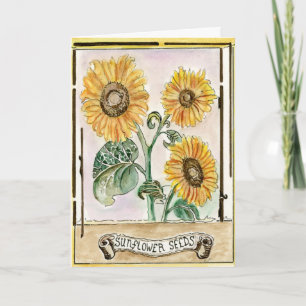 Graines de tournesol sur une carte de voeux.