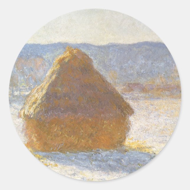 Grainstack in Morning, Snow Effect by Claude Monet Classic Round Sticker (Front)