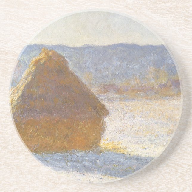 Grainstack in Morning, Snow Effect by Claude Monet Coaster (Front)