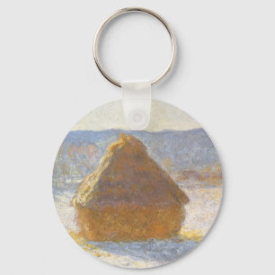 Grainstack in Morning, Snow Effect by Claude Monet Keychain