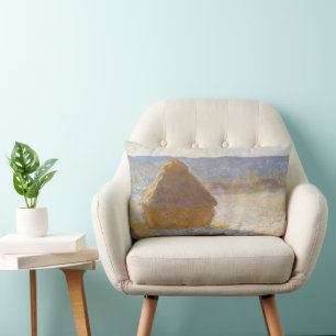 Grainstack in Morning, Snow Effect by Claude Monet Lumbar Pillow
