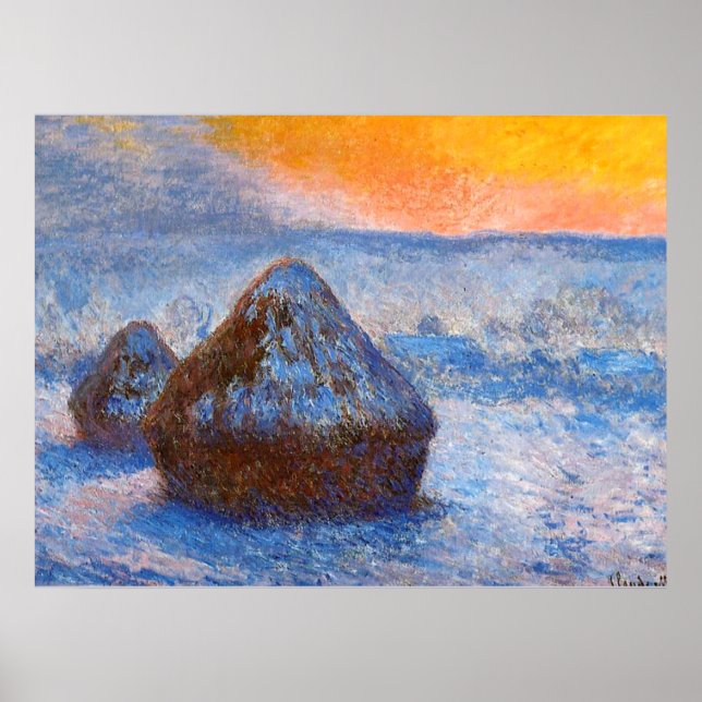 Grainstacks at Sunset, Snow Effect, Poster (Front)