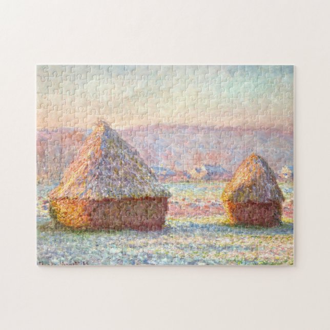 Grainstacks White Frost Monet Fine Art Jigsaw Puzzle (Horizontal)