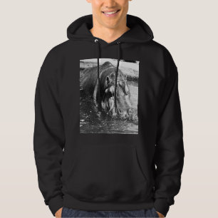 Grainy Black White Hippo Art, Hoodie