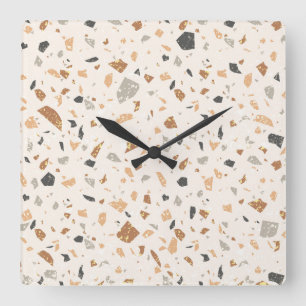 Grainy coloured terrazzo texture seamless pattern  square wall clock