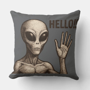 Grainy Encounter: The Alien Greeting Throw Pillow