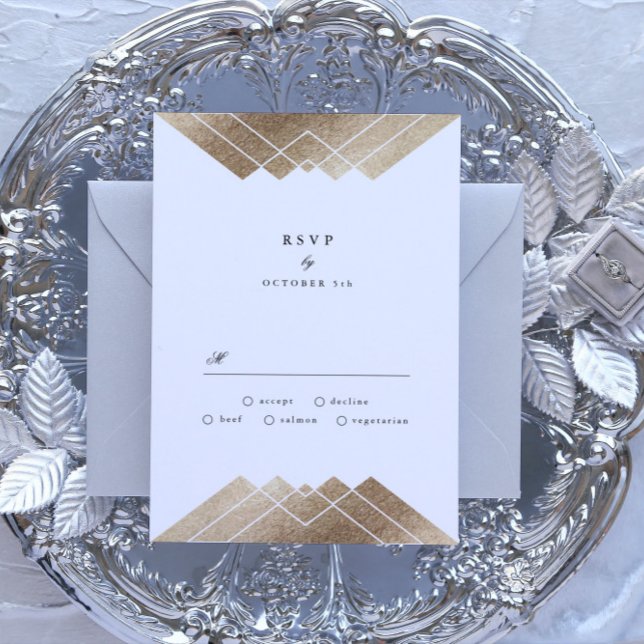 Graisse géométrique Gris Gold Gatsby mariage RSVP (Créateur téléchargé)