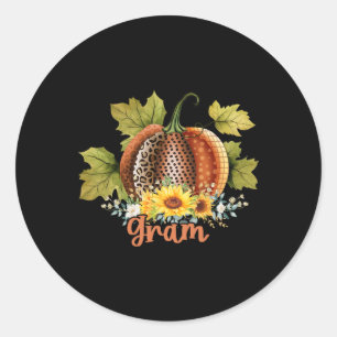 Gram Thanksgiving Leopard Pumpkin Sunflower Coquet Classic Round Sticker