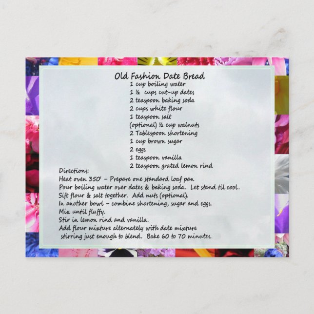 GramaBarb's Date Loaf Recipe Postcard (Front)