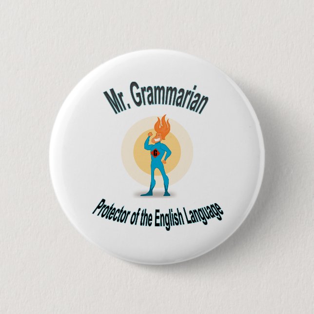 Grammar Fanatic Superhero Pin (Front)