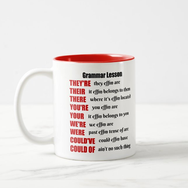 Grammar Lesson Humour They're Their There Two-Tone Coffee Mug (Left)