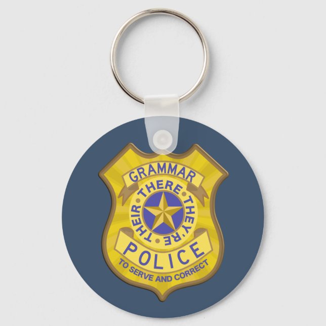 Grammar Police Badge Keychain (Front)