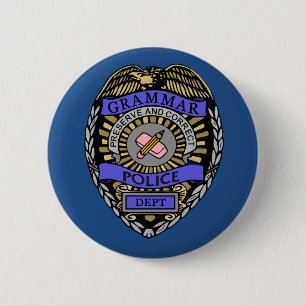 Grammar Police Dept Badge Pencil Eraser 2 Inch Round Button