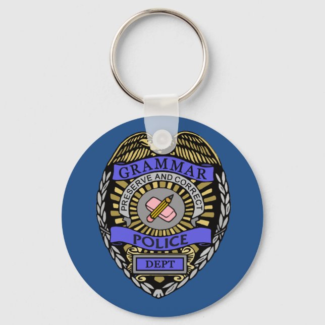 Grammar Police Dept Badge Pencil Eraser Keychain (Front)
