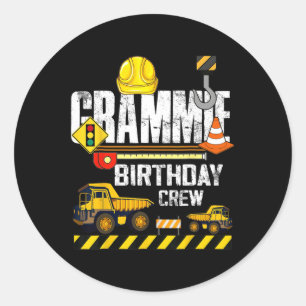 Grammie Birthday Crew Construction Excavator Party Classic Round Sticker