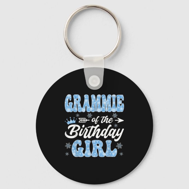 Grammie Of The Birthday Girl Snowflakes Winter Chr Keychain (Front)