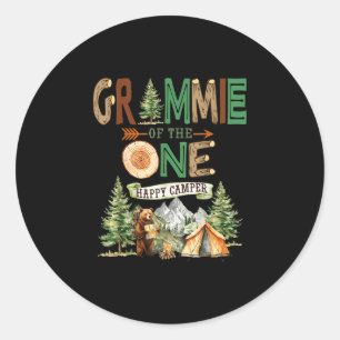 Grammie of the one happy camper 1st birthday classic round sticker