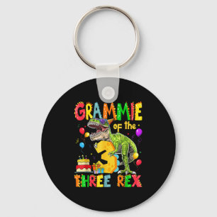 Grammie Of The Three Rex 3rd Birthday Boy Dinosaur Keychain