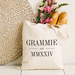 Grammie Roman Numeral Year Established Tote Bag<br><div class="desc">A modern minimalist tote bag to celebrate a chic grandma,  this clean minimal tote features "Grammie" or your choice of grandma nickname in black serif lettering. Customize with the year she became a grandmother beneath in elegant roman numerals for a chic touch.</div>