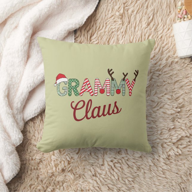 Grammy Claus Christmas Grandma Gift Xmas  Throw Pillow (Blanket)