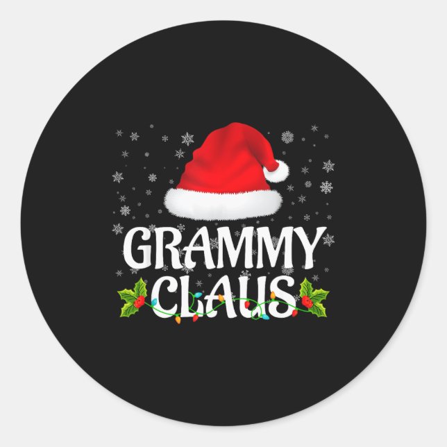 Grammy Claus Christmas Lights Santa Pajama Family  Classic Round Sticker (Front)