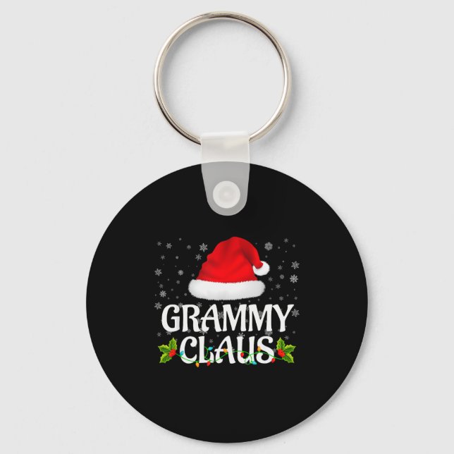 Grammy Claus Christmas Lights Santa Pajama Family  Keychain (Front)