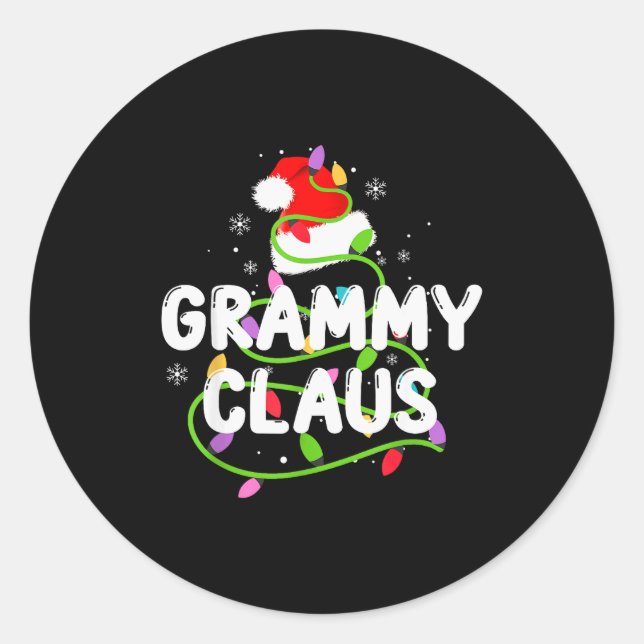 Grammy Claus Funny Christmas Lights Pajama Family  Classic Round Sticker (Front)
