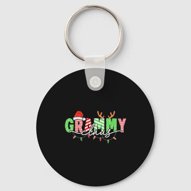 Grammy Claus Xmas Christmas Lights Pajama Family M Keychain (Front)