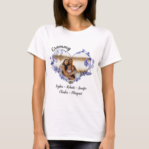 Grammy flower heart With Grandkids Names & Photo  T-Shirt
