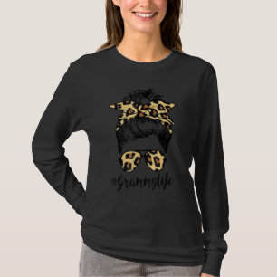 Grammy Life Messy Hair Bun Leopard Women Mother's T-Shirt