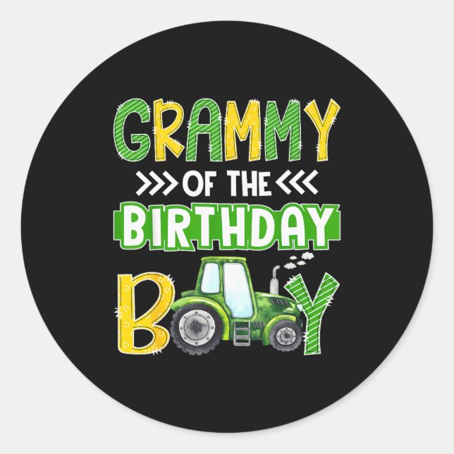 Grammy Of The Birthday Boy Tractors Farm Trucks Fa Classic Round Sticker (Front)