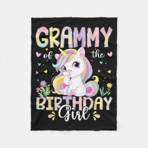 Grammy of The Birthday Girl Kawaii Unicorn Family Fleece Blanket