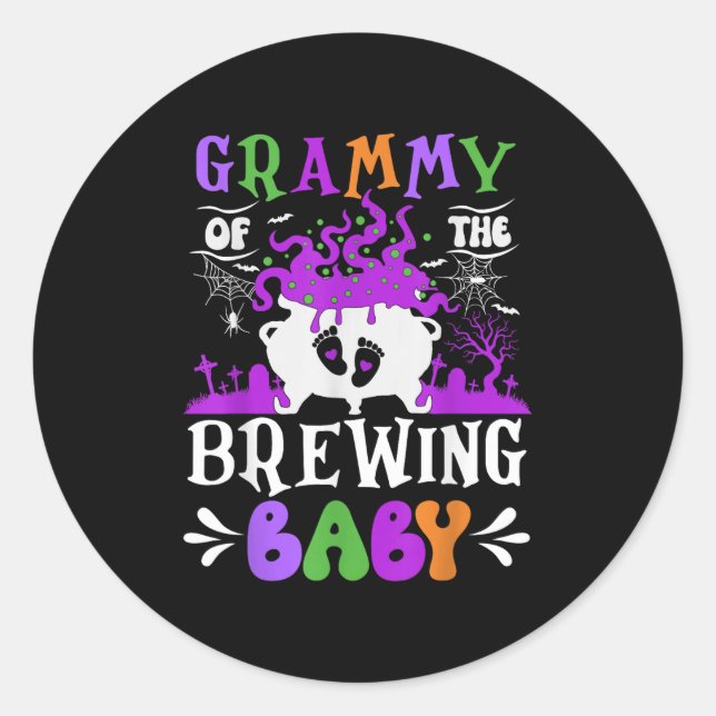 Grammy Of The Brewing Baby Grandma To Be Halloween Classic Round Sticker (Front)