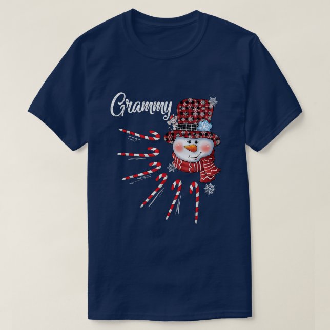 Grammy Snowman Candy Cane Christmas Red Plaid Hat  T-Shirt (Design Front)