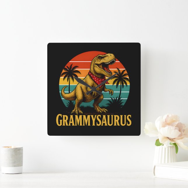 Grammysaurus T Rex Dinosaur Grammy Mothers Day Square Wall Clock (Home)